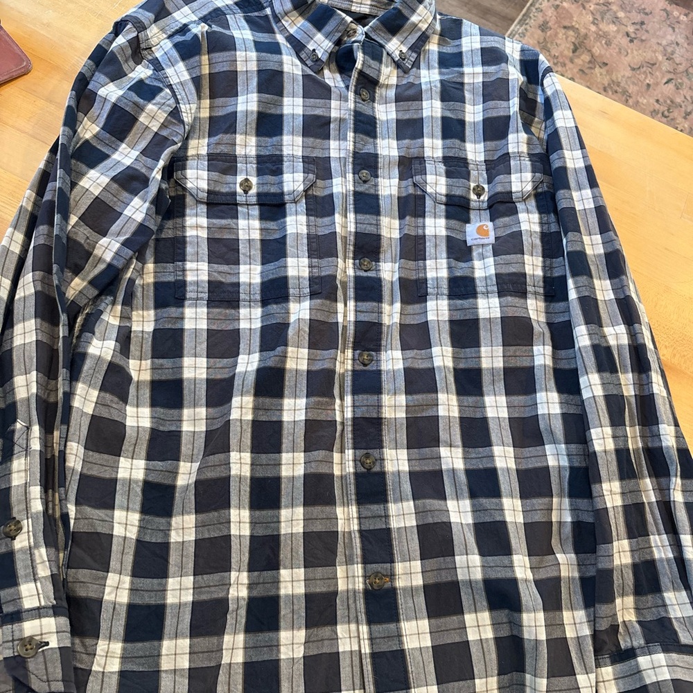 Carhartt Men's Navy and White Plaid Shirt